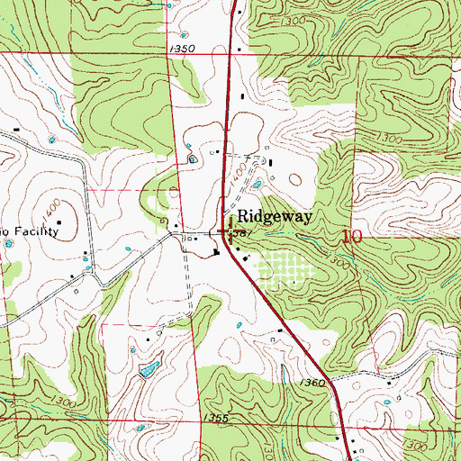 Topographic Map of Ridgeway, AR