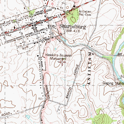 Topographic Map of Hawkins Zouaves Monument, MD