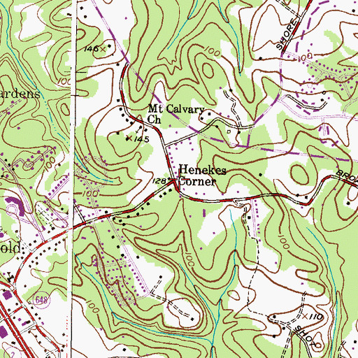 Topographic Map of Henekes Corner, MD