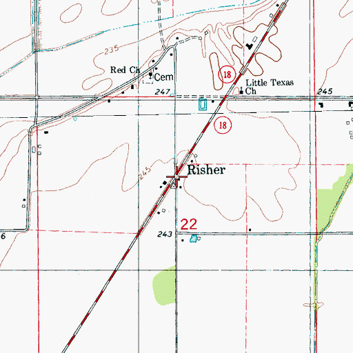 Topographic Map of Risher, AR