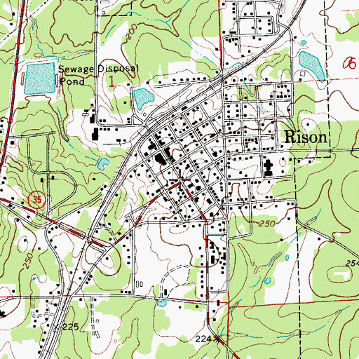 Topographic Map of Rison, AR