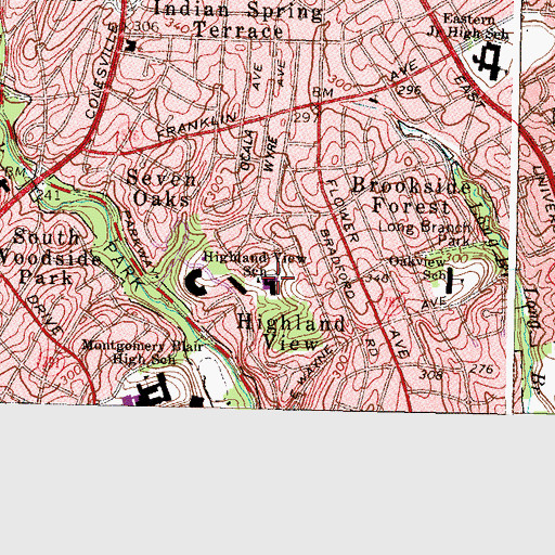 Topographic Map of Highland View Elementary School, MD