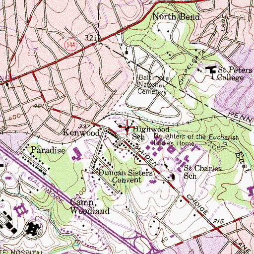 Topographic Map of Highwood School, MD