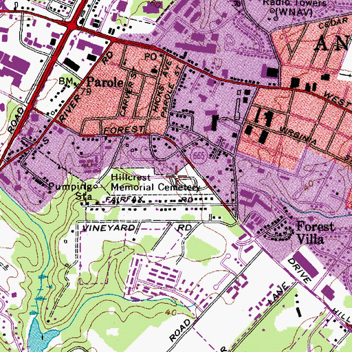 Topographic Map of Hillcrest Memorial Gardens Cemetery, MD