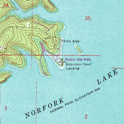 Topographic Map of Robinson Point Landing, AR