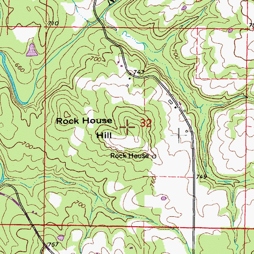 Topographic Map of Rock House Hill, AR