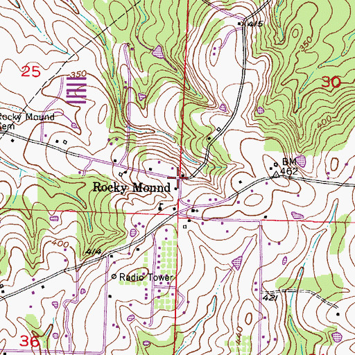 Topographic Map of Rocky Mound, AR