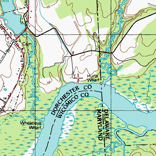 Topographic Map of Hurts Wharf, MD