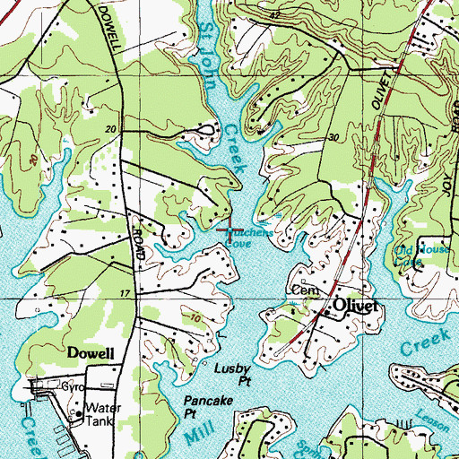 Topographic Map of Hutchins Cove, MD