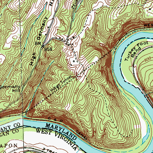 Topographic Map of Indigo Tunnel, MD