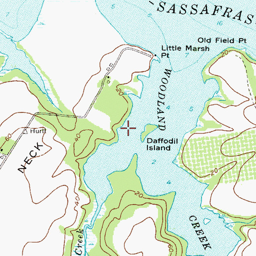 Topographic Map of Island Creek, MD