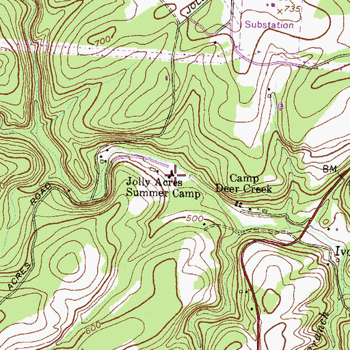 Topographic Map of Jolly Acres Summer Camp, MD