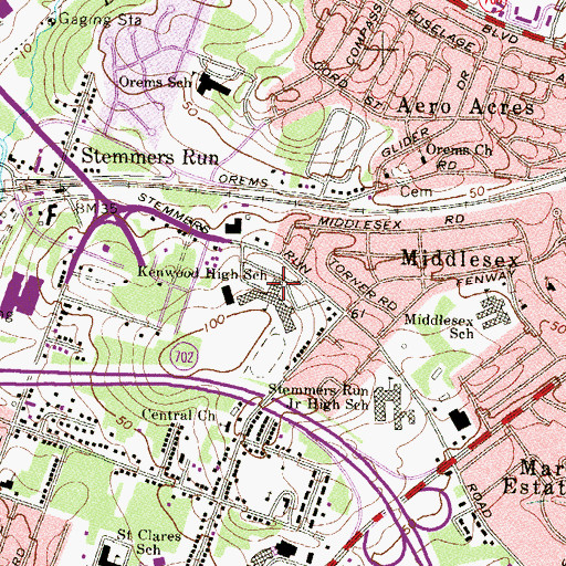 Topographic Map of Kenwood High School, MD