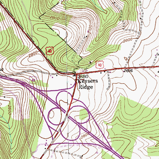 Topographic Map of Keysers Ridge, MD