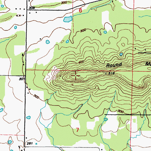 Topographic Map of Round Mountain, AR
