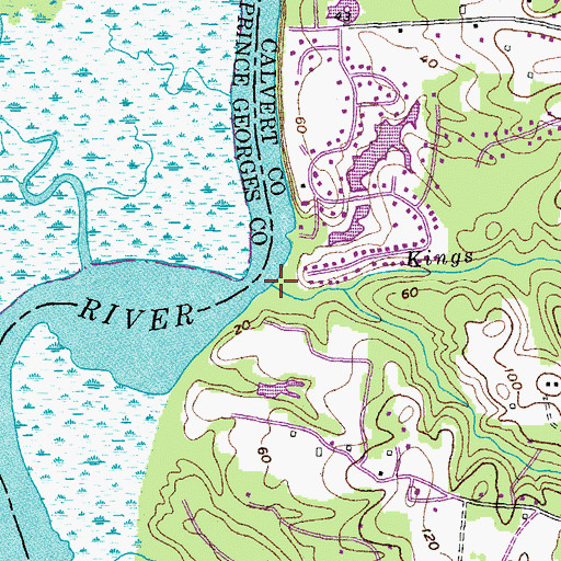Topographic Map of Kings Branch, MD