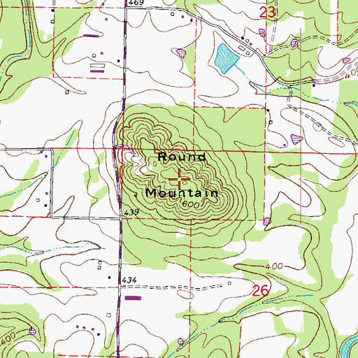 Topographic Map of Round Mountain, AR
