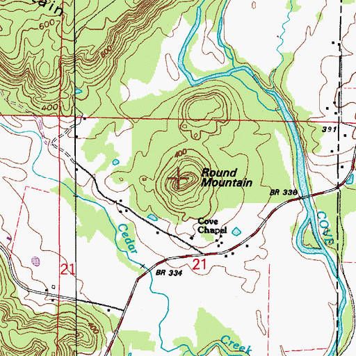 Topographic Map of Round Mountain, AR