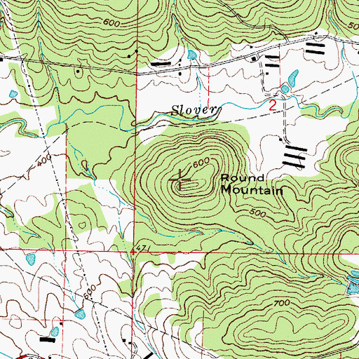 Topographic Map of Round Mountain, AR