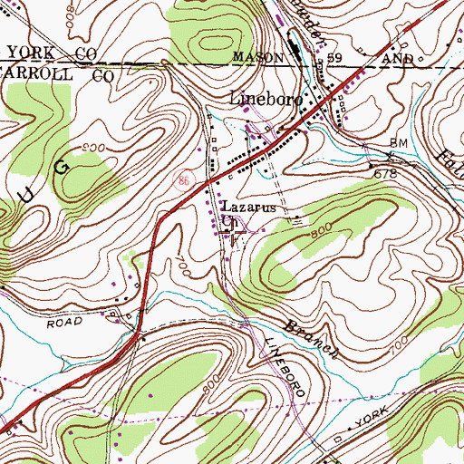 Topographic Map of Lazarus Church, MD