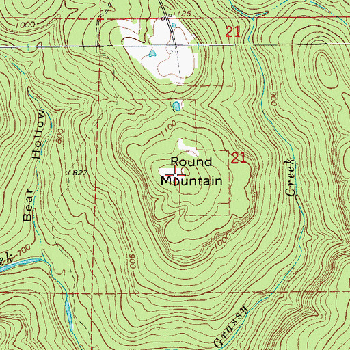 Topographic Map of Round Mountain, AR
