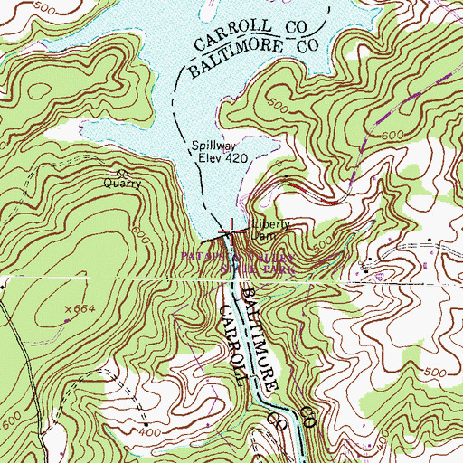 Topographic Map of Liberty Dam, MD