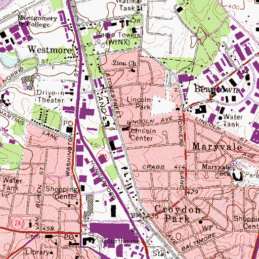Topographic Map of Lincoln Center, MD