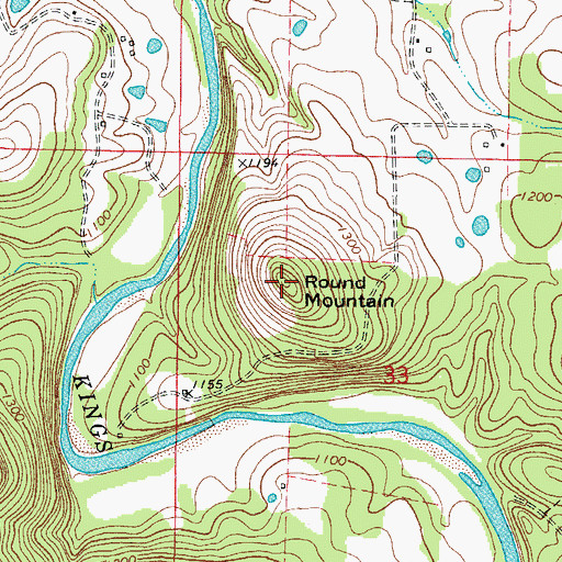 Topographic Map of Round Mountain, AR