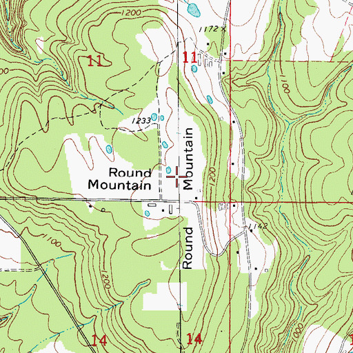 Topographic Map of Round Mountain, AR