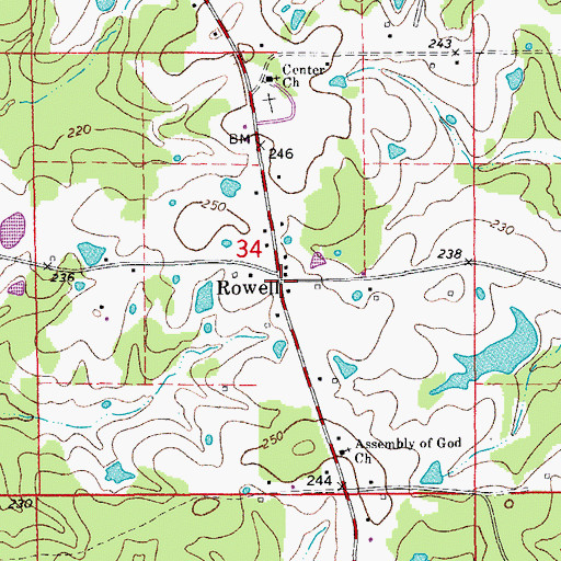 Topographic Map of Rowell, AR