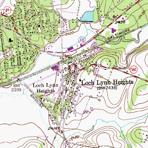 Topographic Map of Loch Lynn Heights, MD