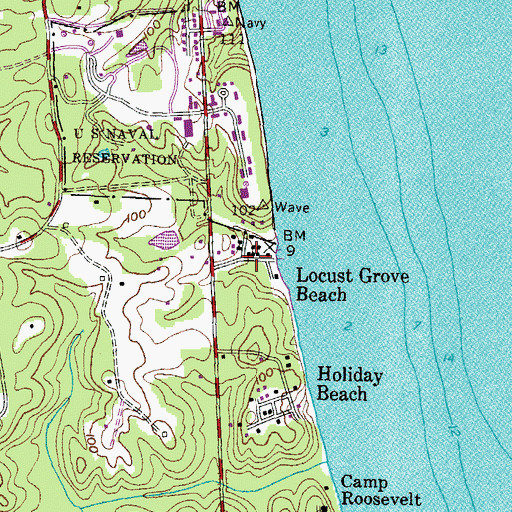 Topographic Map of Locust Grove Beach, MD