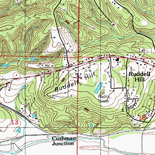 Topographic Map of Ruddell Hill, AR