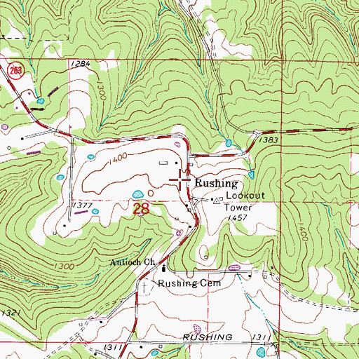 Topographic Map of Rushing, AR