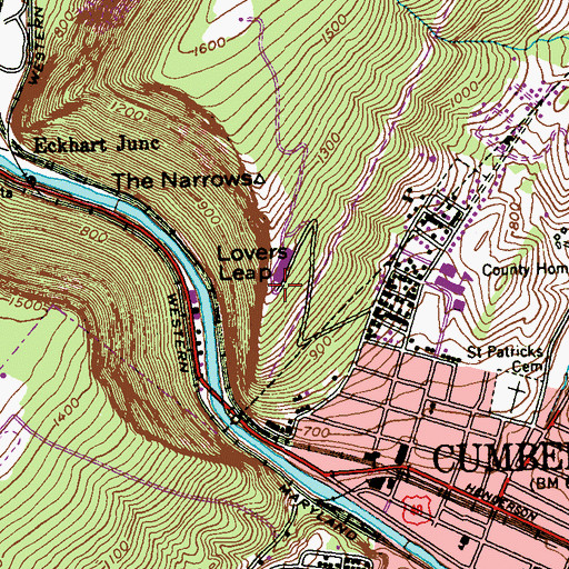 Topographic Map of Lovers Leap, MD