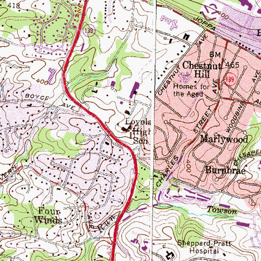 Topographic Map of Loyola High School, MD