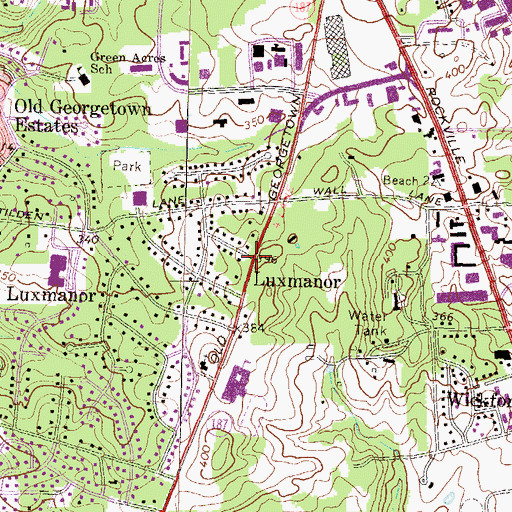 Topographic Map of Luxmanor, MD