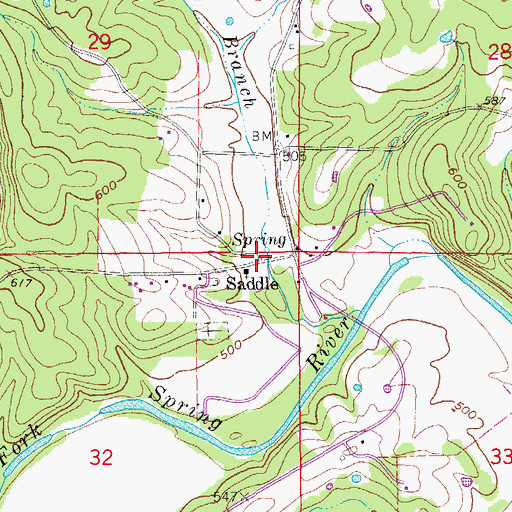 Topographic Map of Saddle, AR