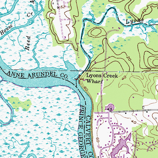 Topographic Map of Lyons Creek, MD