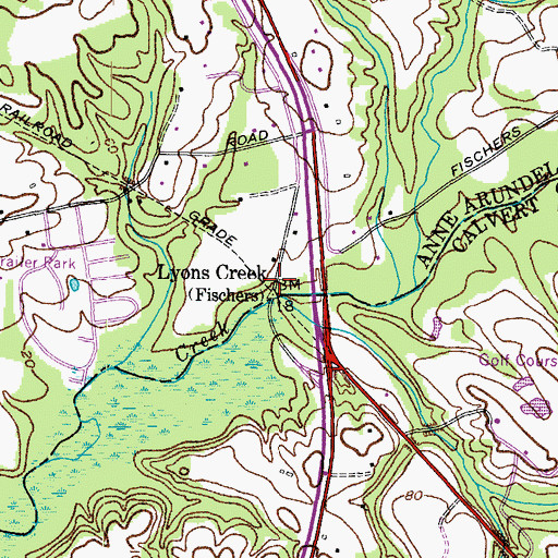 Topographic Map of Lyons Creek Fischers, MD