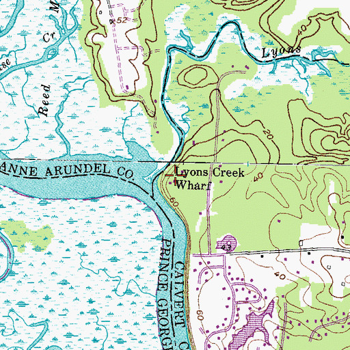 Topographic Map of Lyons Creek Wharf, MD