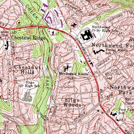 Topographic Map of MacDonald Knolls School, MD