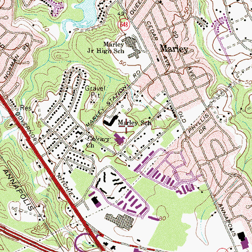 Topographic Map of Marley Elementary School, MD