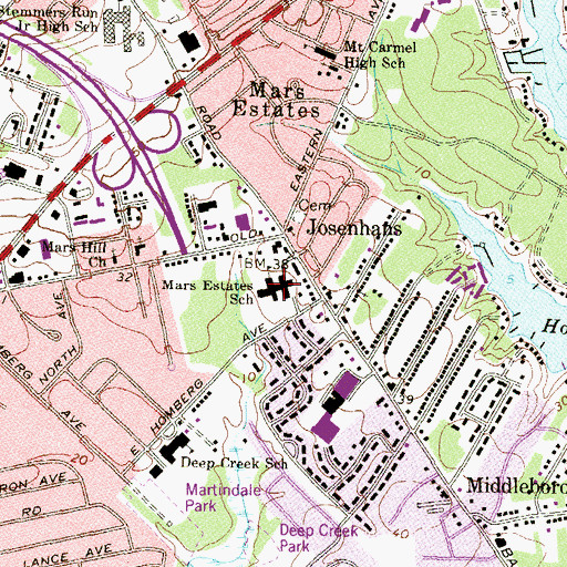 Topographic Map of Mars Estates Elementary School, MD