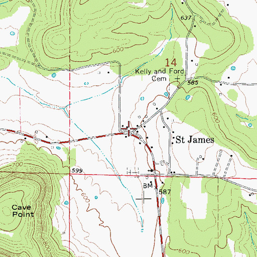 Topographic Map of Saint James, AR