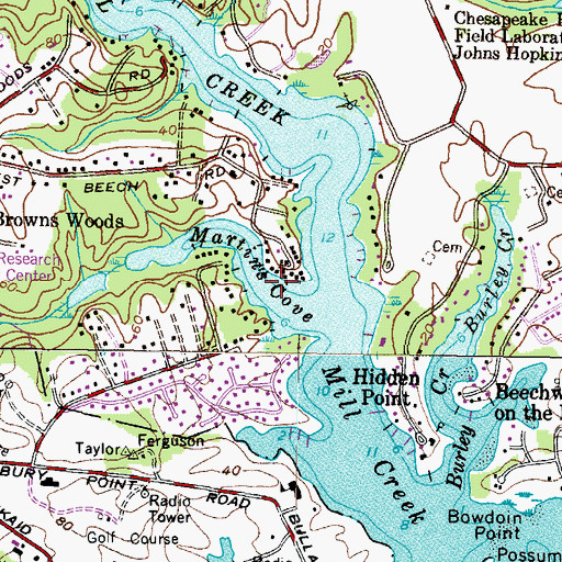 Topographic Map of Martins Cove, MD