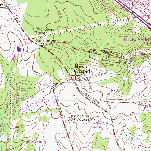 Topographic Map of Mays Chapel United Methodist Church, MD