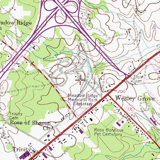 Topographic Map of Meadow Ridge Memorial Park Cemetery, MD