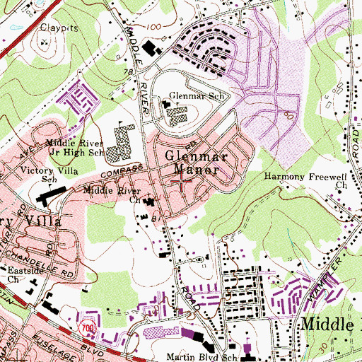 Topographic Map of Middle River Baptist Church, MD