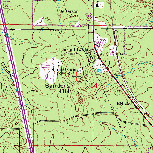 Topographic Map of Sanders Hill, AR